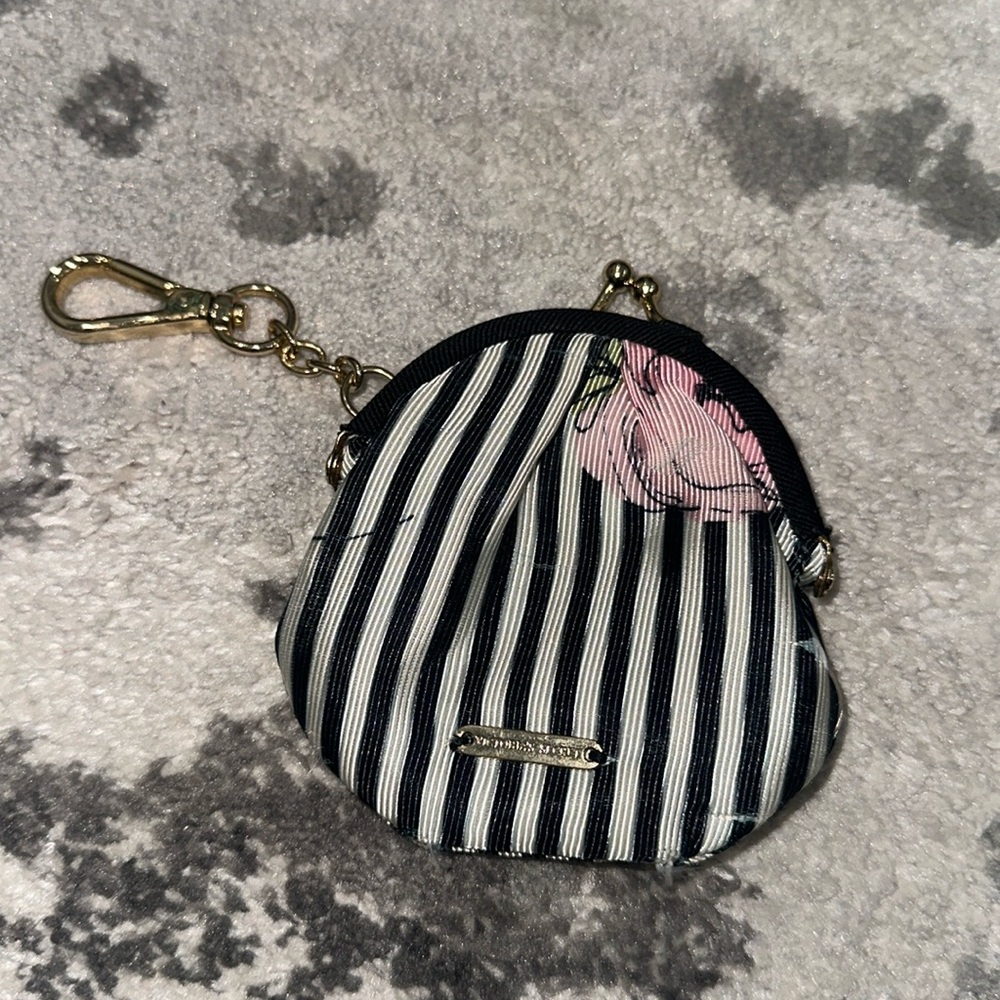 Victoria secret floral striped coin pouch keychain